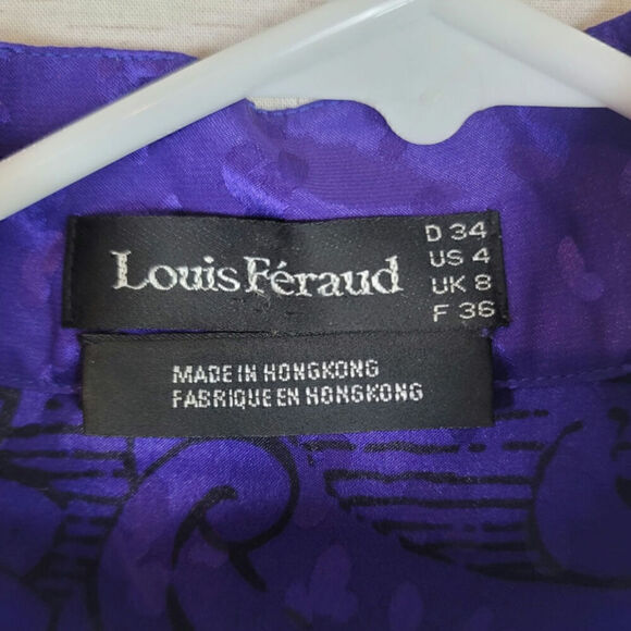 Louis Feraud Art Deco High Collar Lux Satin Button Down Blouse, sz 4 - Picture 6 of 16